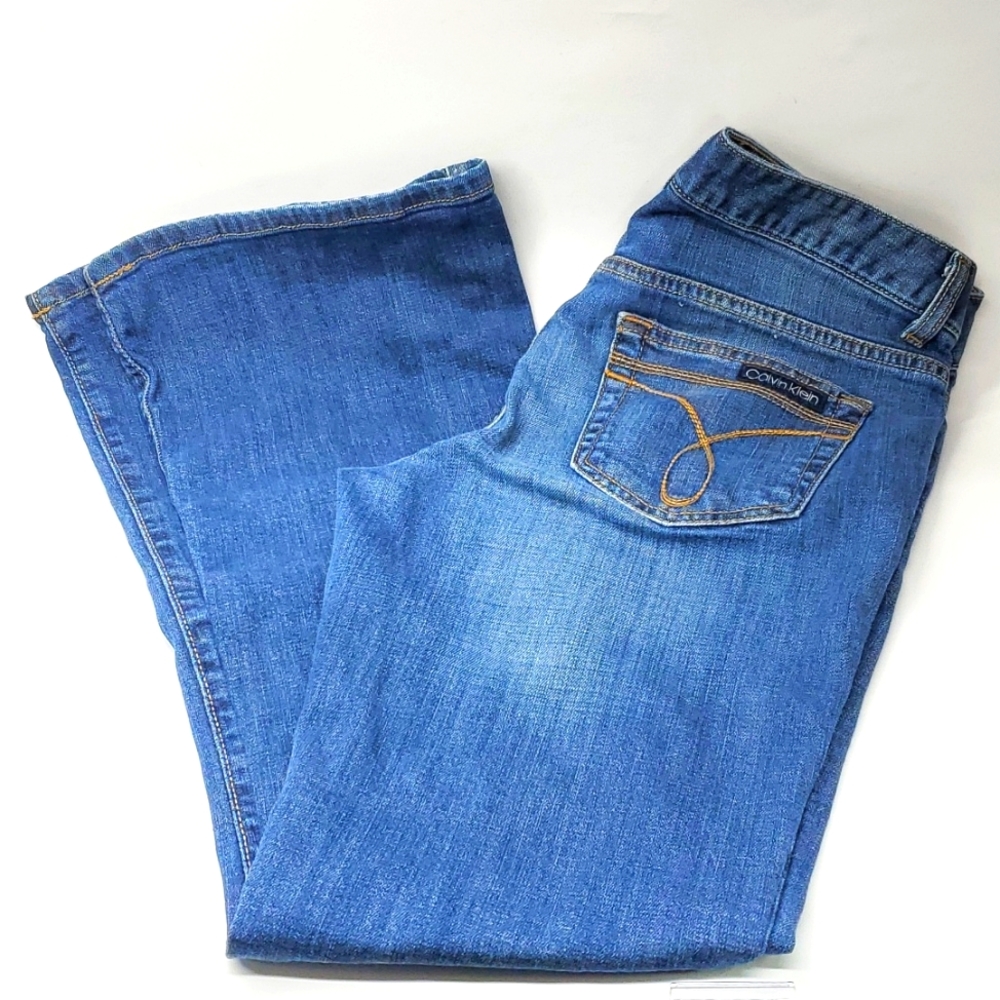Calvin Klein WG10A49O Mid Rise Flare Blue Jeans Size 27/4 Stretch